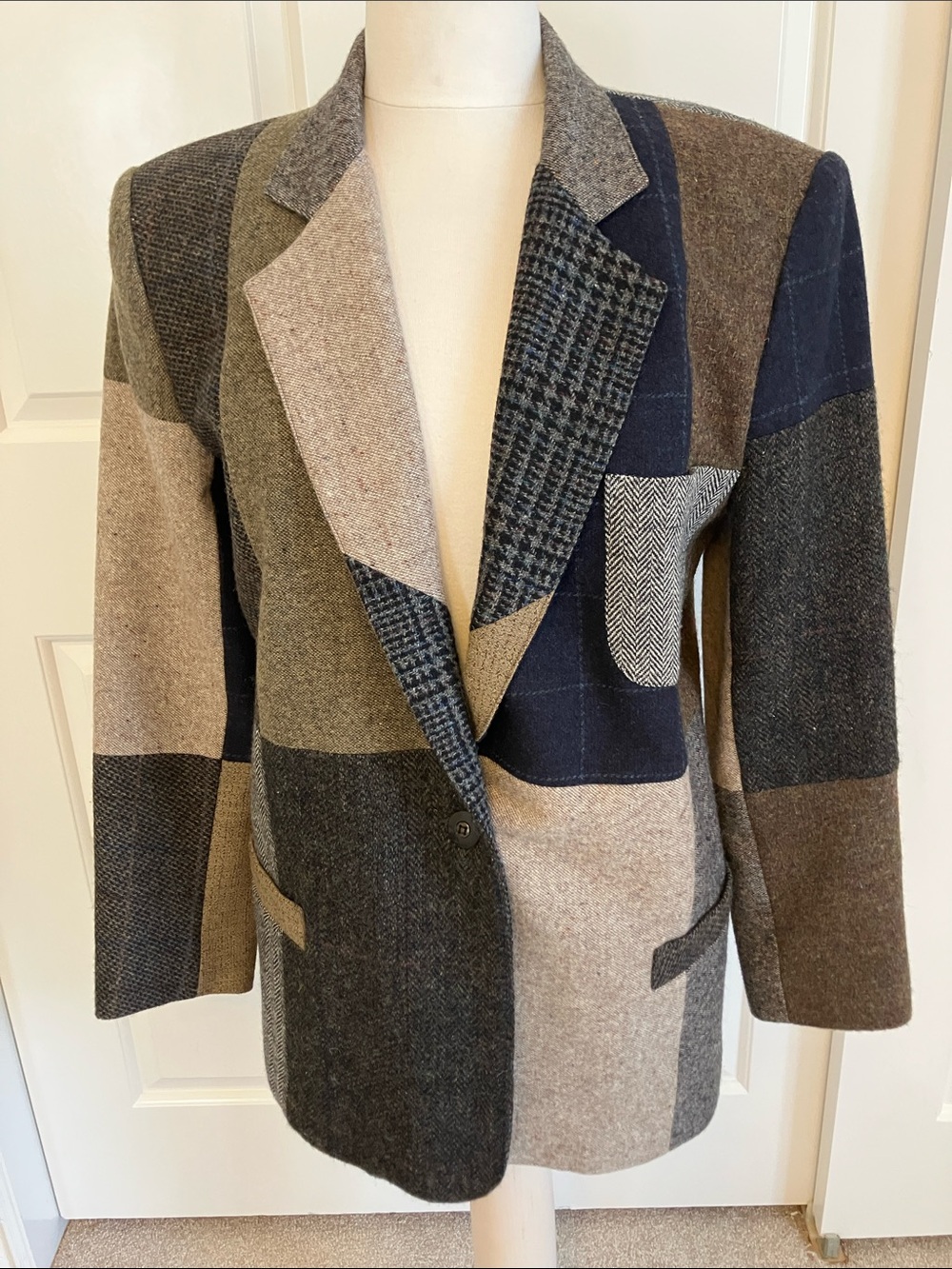 Patchwork 100% Wool Blazer - Neutral Multi